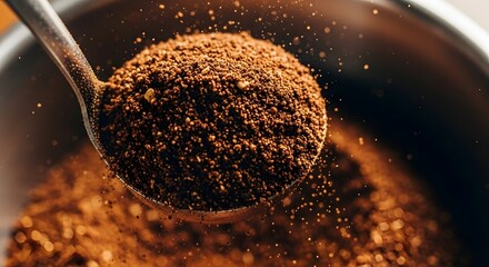 Golden Coffee Dust: Scooping Aromatic Fresh Grounds