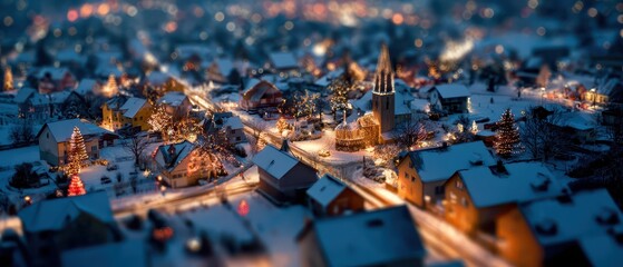 Fototapeta premium Festive snowy village scene
