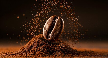 Single Coffee Bean Bursting with Aromatic Ground Particles