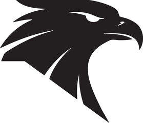 Fototapeta premium A black silhouette of a bird's head, possibly an eagle, in profile view with sharp beak and piercing gaze