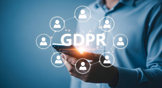 Gdpr compliance concept with a person using a smartphone to manage data privacy and protection ensuring regulatory adherence and building trust with customers in the digital age