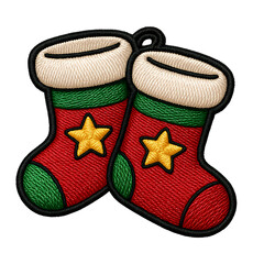 Embroidered Christmas Stocking Clipart &ndash; Festive Holiday Embroidery Design with Bow, Red Green Xmas Sock, High-Resolution PNG