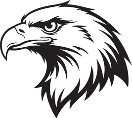 Fototapeta premium A majestic eagle's head is illustrated in black and white, showcasing its sharp beak and detailed feathers.