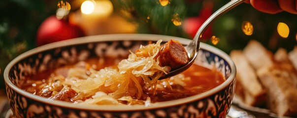 Traditional sauerkraut soup served for Christmas.