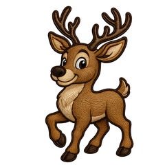 Cute Embroidered Reindeer Clipart &ndash; Christmas Rudolph Style, Festive Holiday Embroidery Design, High-Resolution PNG