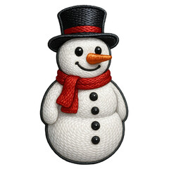 Embroidered Snowman Clipart &ndash; Cute Christmas Snowman with Red Scarf and Top Hat, Festive Holiday Embroidery Design, High-Resolution PNG