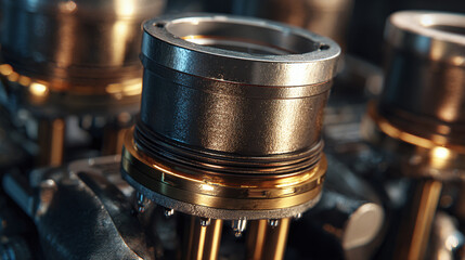 Close-up view of intricate mechanical components with precise detailing and a metallic finish