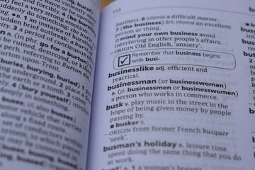Definition Of English Dictionary Close Up Of Page With Word - businesslike