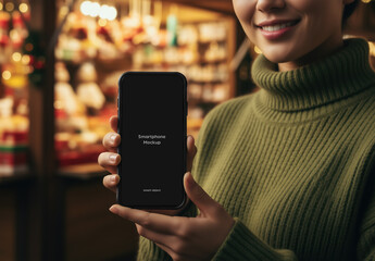 Festive Screen Mockup With Two Hands Holding Smartphone