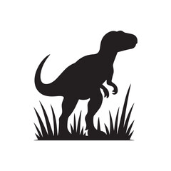  T-Rex Silhouette in Grass – Prehistoric Dinosaur Vector in Natural Setting for Educational and Creative Use