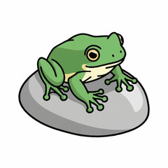 Naklejka premium Cute Green Frog Sitting on a Smooth Grey Rock.