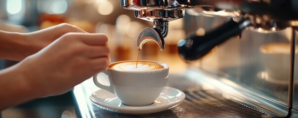 Serve fresh cappuccino in cozy café.