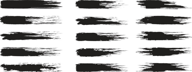 ink brushstroke on white background. Straight line vector brush strokes. Big collection of grunge black paint, ink brush strokes. Black ink brush stroke