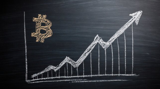 Bitcoin Growth Chart Concept Illustration on Chalkboard Demonstrating Financial Trends and Market Dynamics for Cryptocurrency Enthusiasts