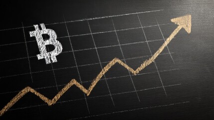 Graphical Representation of Bitcoin Price Increase with Upward Trend and Chart on Black Background