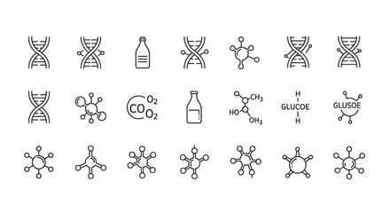Fototapeta premium Collection of Scientific Molecular Structures and DNA Helix Icons.
