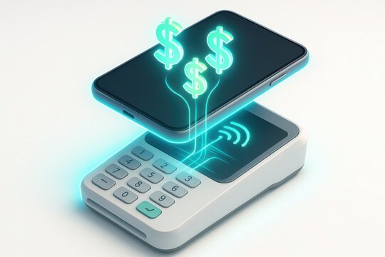 Digital Payments in Action: A modern POS terminal seamlessly interacts with a smartphone, illustrating the efficiency and convenience of digital transactions.