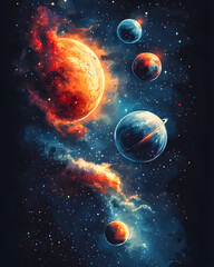 Cosmic Dance A Celestial Display of Planets, Nebulae, and the Vastness of Space, in Digital Art