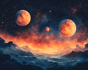 Celestial Spheres A Watercolor Journey Through Cosmic Space, Planets, and the Mystical Cosmos