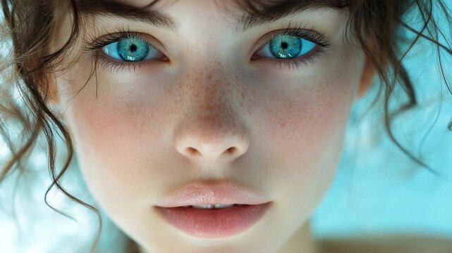 A close-up view of a woman's face featuring freckles, suitable for beauty or lifestyle concepts