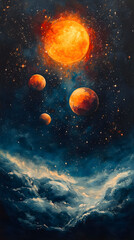 Celestial Symphony A Watercolor Rendering of Planets and Cosmic Vistas in a Surreal, Dreamlike Style