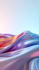 Abstract flowing iridescent liquid waves with subtle white dots and soft pastel gradient sky light