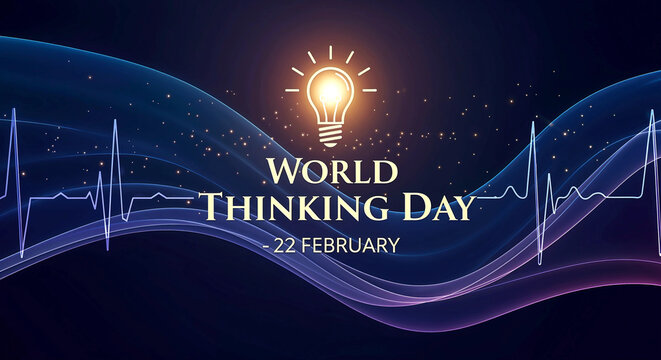 World Thinking Day Spark: A Bright Tribute to Ideas, Reflection, and Creativity with Glowing Light, Heartbeat Lines, and Flowing Waves - Powered by Adobe
