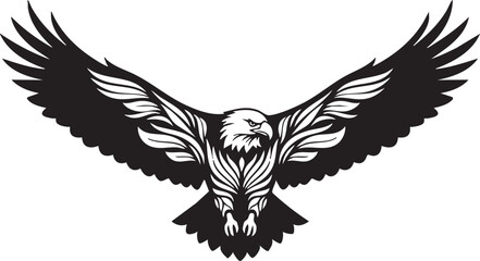 Obraz premium Intricate black and white drawing of a flying eagle with open wings, representing courage, honor, and a wild spirit