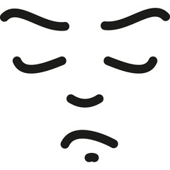Minimalist Outline Drawing Of A Sad Face With Closed Eyes And Downward Curve Mouth On Transparent Background