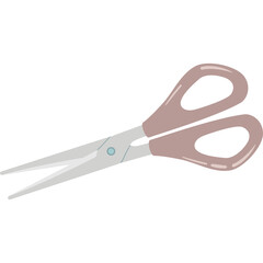 Pair Of Light Pink Handled Scissors On A White Transparent Background With Silver Blades And A Small Blue Detail On The Pivot Point