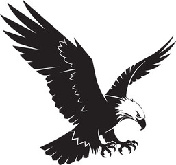 Obraz premium A powerful black and white illustration of an eagle in flight, with its wings spread wide and talons extended, ready to strike