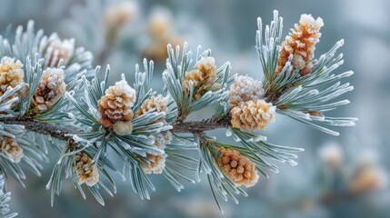 frostcovered pine branch with delicate budding cones a winter wonderland scene 2026