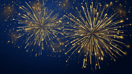 Fototapeta premium Elegant 2026 New Year gold fireworks on midnight blue