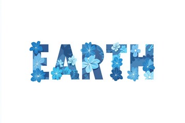  Earth emblem adorned with blue watercolor flowers in pastel tones, minimalist vector illustration. For nature-themed branding, digital content, and environmental awareness.