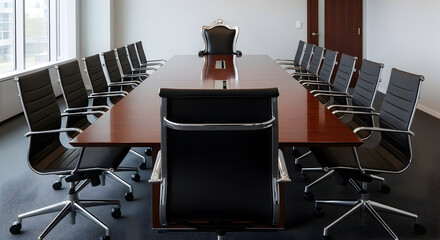 Elegant conference room ready for a productive meeting with modern design and executive chair for leadership decisions and business strategy