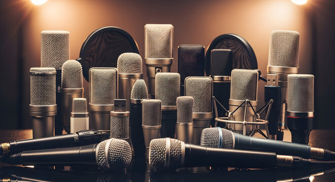 Explore professional studio microphones for crisp podcasting and music recording with this stunning collection for audio enthusiasts - Powered by Adobe