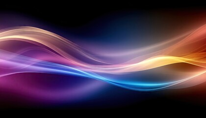 Fototapeta premium Abstract flowing waves of light particles in vibrant blue purple and orange hues against a dark background