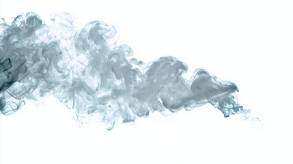 Abstract depiction of billowing smoke forming elegant shapes against an undefined space. The wisps of smoke creates a dynamic and ethereal atmosphere