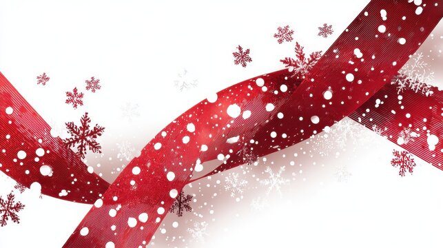 red ribbon with white dots crossed with stars and snowflakes festive design on transparent and white background 2026
