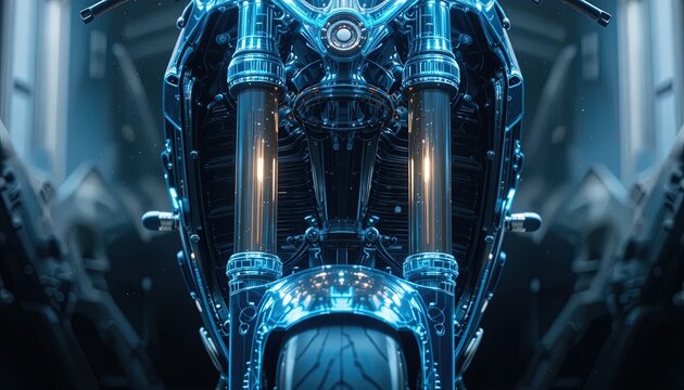 Futuristic motorcycle design with glowing accents, perfect for automotive enthusiasts and cutting-edge technology concepts, a sleek and dynamic machine