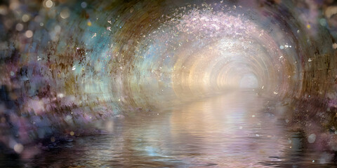 Portal of Light and Colorful Transition Tunnel, ai generated.