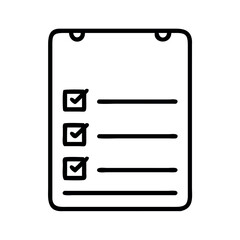 Simple line art icon of a clipboard with a checklist and three completed tasks