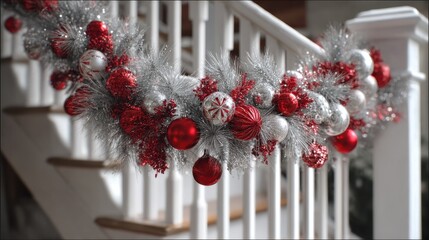 elegant red and silver christmas garland brings festive cheer to any celebration with ample space for your holiday messages 2026