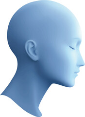 Artificial Intelligence and Future Technology Concept. Side profile view of a blue 3D humanoid robot head. Machine learning, cybernetic mind, and digital face illustration