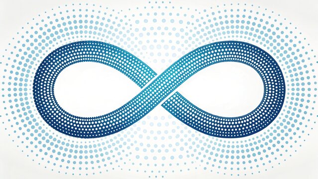 Digital infinity symbol made of binary code and glowing particles