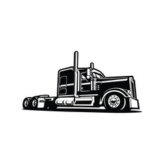 Monochrome 18 wheeler big rig freight semi truck vector icon isolated