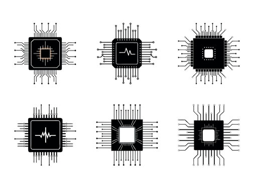 Set of electronic components and circuit board icons vector illustration