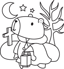 Illustrations of cute capybara character clip art for kids. Capybara with halloween theme 