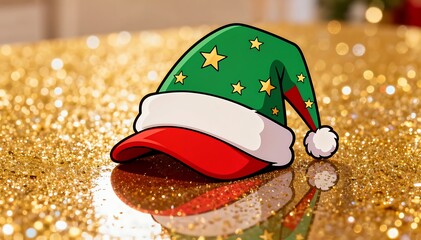 Festive Holiday Hat on Glittering Gold Surface