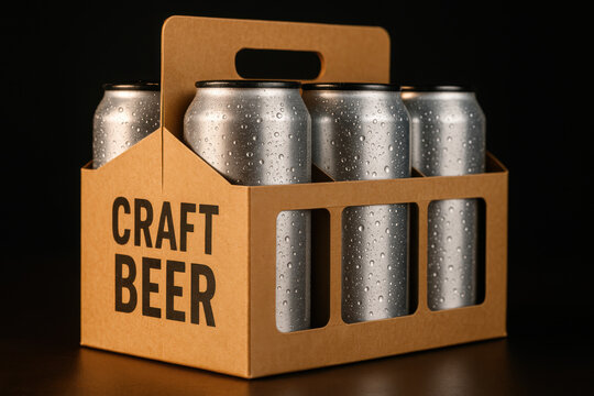 Craft beer six pack cans with condensation drops